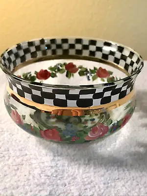 MACKENZIE-CHILDS HEIRLOOM GLASS BOWL ROSES And GOLD DOTS 4  FREE SHIPPING! • $105