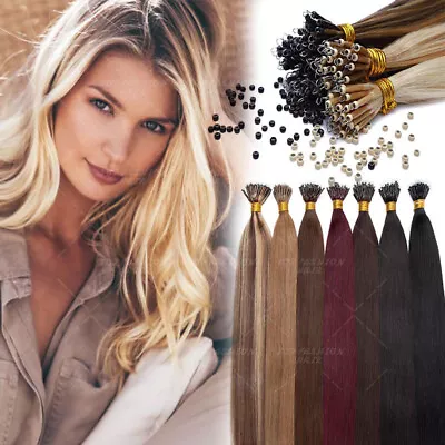 Nano Ring Micro Beads I Tip Real 100% Remy Human Hair Extensions 24  1G 200S D15 • $36.84