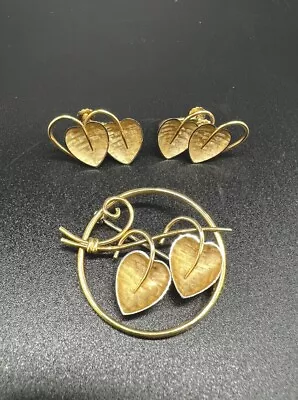 Vintage Deco Set Krementz 14k Overlay Sweetheart Brooch And Screw Back Earrings • $65.99