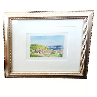 Chantal Marie Oyster Pond Saint Martin Watercolor Painting Framed 10in X 9in • $79.99