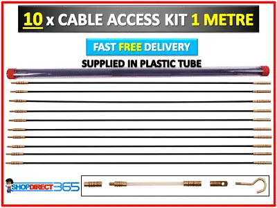 10 Long 1M Electricians Cable Access Kit Puller Rods Wires Draw Push Pull CT2464 • £11.99