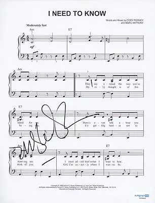 Marc Anthony AUTOGRAPH Signed Autographed 'I Need To Know' Sheet Music ACOA • $225