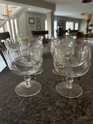 4 Never Used Etched Glass Vintage Shrimp Cocktail Dishes With Inserts In Box • $36.99