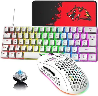 £29.94 • Buy 60% UK Layout Wired Gaming Keyboard And Mouse Compact Mechanical Rainbow Backlit