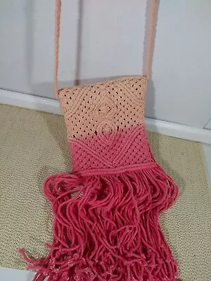 ECOTE Urban Outfitters Ombre Pch Pink Boho Macrame 8x6  Bag Crossbody 22  Strap  • $29