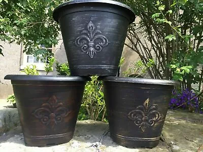 £9.95 • Buy Round Plastic Plant Pot Garden Flower Planter Pots Barrels Tubs Outdoor All New