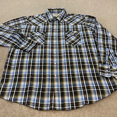 Vintage Ely Cattleman Western Shirt Mens Extra Large Plaid Pearl Snaps Aztec • $14.95