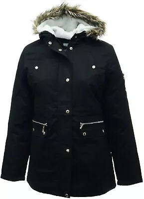 £27.16 • Buy Size 20 Black Parka Coat Warm Quilt Lined Ladies Jacket Borg Fleece Lined Hood
