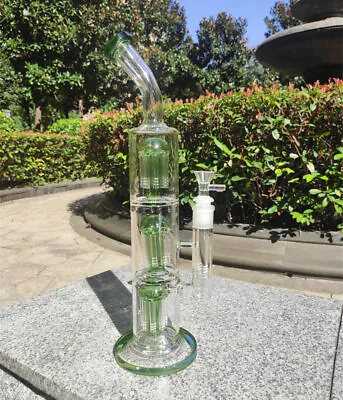 $49.99 • Buy 16 Inch Green Glass Bong Water Pipes 14mm Joint Smoking Bubbler
