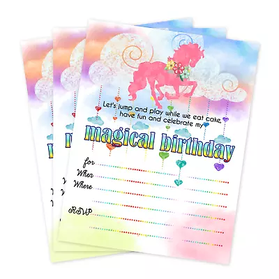 Girl Birthday Unicorn Party Invitations Invites Rainbow Favors Baby Shower 20 • $13.99