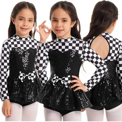 US Kid Girls Halloween Race Car Driver Costume Sequins Skirted Leotard Dancewear • $17.54