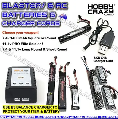 11.1v/7.4v Lipo Battery Upgrade B3 Charger Gen 8 9 10 Blasters Battery Gel • $10.50