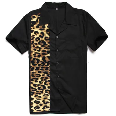 Mens Shirts Plus Size Clothing Leopard Print Rockabilly Retro Bowling Shirts • $25.48