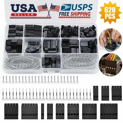 620Pcs 2.54mm Pitch Pin Plug Housing Connector Dupont Male Female Crimp Pins Kit • $10.95