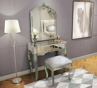 £199.99 • Buy Mirrored Dressing Table Makeup Set French Style Crushed Diamond Venetian Glass