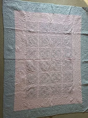 Vintage Quilt Handmade Pink And Grey 60 X 72 Embroidered Design • $39.99