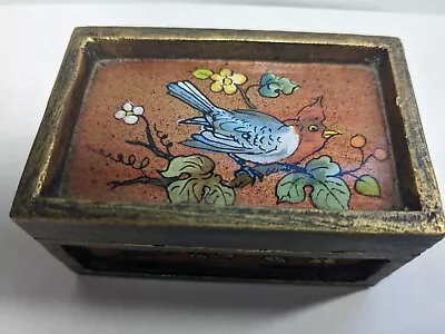 Wooden Jewelry Keepsake Trinket Box Ornate Phand Painted Bird Floral • $10