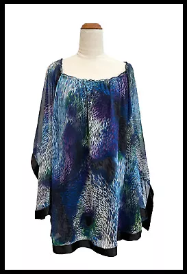 AUTOGRAPH Blue Patterned Kaftan Tunic Top Blouse Plus Size 16 • $19.10