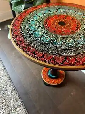 Handmade Paisley Design Artistic Wooden Side Table/End Table Ring Of Fire • $124.99