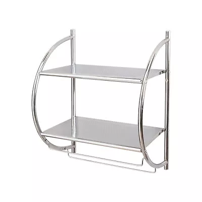 2 Tier Metal Wall Mount Shelf With Towel Bars Chrome • $23.48