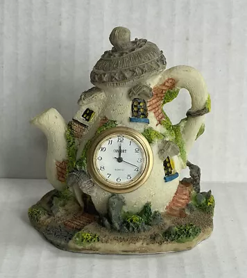 Vintage Teapot Clock Fairy Garden Cottage House Quartz Miniature 3” Works • $17.95