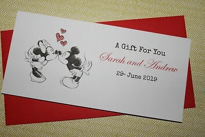 £3.69 • Buy Handmade Personalised Mickey & Minnie Wedding Money Voucher Gift Card Wallet