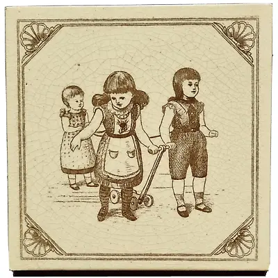 Victorian Tile Maw & Co. Reading Stories. C1885. Owen Gibbons. • $105.68