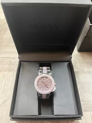 Movado Cerena Grey Dial Diamond Steel Ceramic Ladies Quartz Watch (SD) • $300