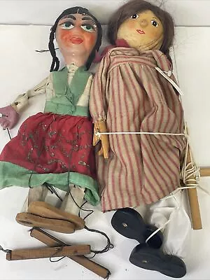 Vintage Mexican Girl Woman Marionette String Puppet Doll Folk Art Wood FREE GIFT • $10.50