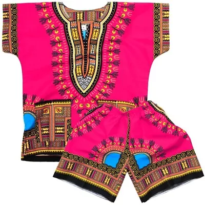 Kids Dashiki Suit African Ethnic Dashiki Boys-Girls Shirt-Short Set (3-4 Years) • £15.99