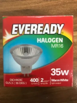 8 X Eveready Mr16 35w Halogen Light Bulbs 400 Lumens Dichroic Gu5.3 • £5.99