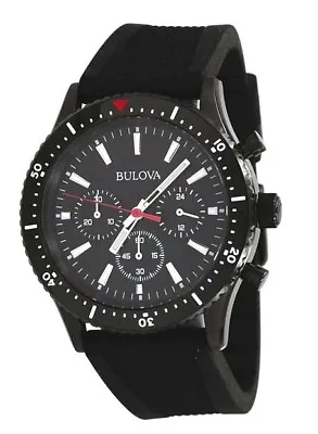 Bulova Men's Quartz Chronograph Black Silicone Band 43mm Watch 98A267 • $133.99