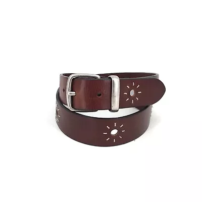 GAP Genuine Leather  Sun  Belt Brown Mirror Embroidery Sunshine M 37  Boho  • $22.50