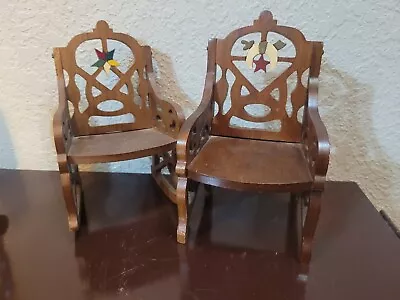 Vtg Miniature Dollhouse Hand Painted Masonic Eastern Star & Shriner Chairs  • $39.99