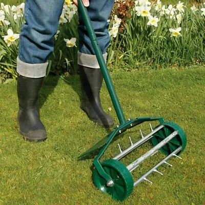 Portable Rolling Grass Lawn Garden Aerator Steel Spike Roller Adjustable Handle  • £21.99