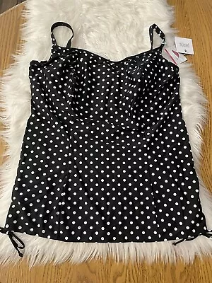 Panache Swim Anya Spot Tankini Top Black White Polka Dot US Size 42J New W Tag • $36.75