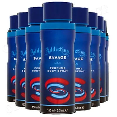 ADDICTION SAVAGE DEODORISING BODY SPRAY FOR MEN 150ml X 8 UK STOCK • £16.99