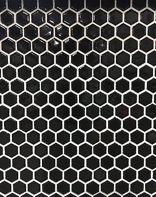 Black Glossy Hexagon Porcelain Mosaic Tile Wall And Floor Backsplash • $10.99