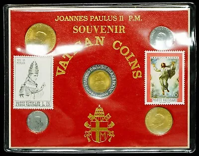 Joannes Paulus II P.M. Souvenir Vatican Coins 5-Coin Set W/ 5 Stamps • $29.15