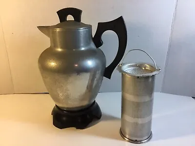 SUPER MAID Cast Aluminum French Coffee Pot Wooden Handles Stand 1930's Vintage • $24.99