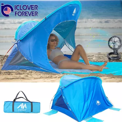 4 Person Beach Tent Sun Shelter Canopy / Outdoor Fan Light Portable With Sandbag • $25.99