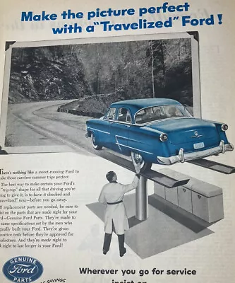 Vintage 1954 Ford Print Ad Classic Blue Car Genuine Parts Last Longer 10x14” • $12.57