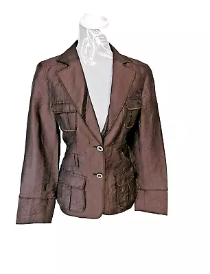 Luisa Cerano Women's Blazer Jacket 12 Brown Linen Blend Designer Military • £29.99