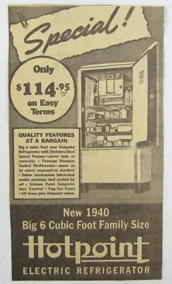 Vintage 1940 HOTPOINT Refrigerator Newspaper Print Ad • $9.97