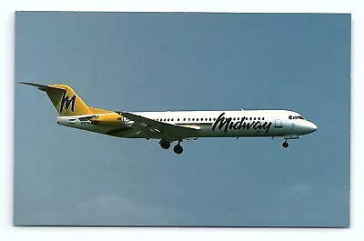 Fokker 100 N107ML MSN 11450 Midway Airlines Washington Airport Vintage Postcard • $5