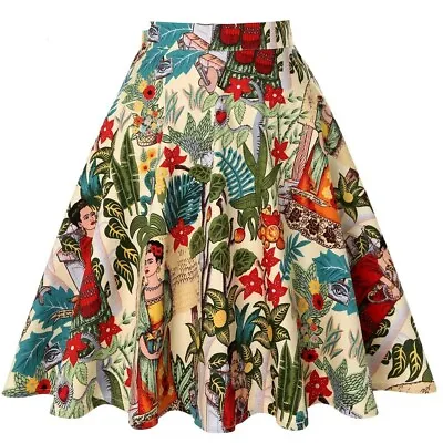 Frida Kahlo Inspired Mexican Theme Vintage Style Skirt Size L Cream Tones • $39.95