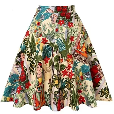 Frida Kahlo Inspired Mexican Theme Vintage Style Skirt Size XL Cream Tones • $34.95