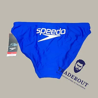 Speedo Men Blue With White Back Logo Brief Bikini Swimwear Size 30 32 34 36 38 • $40.50