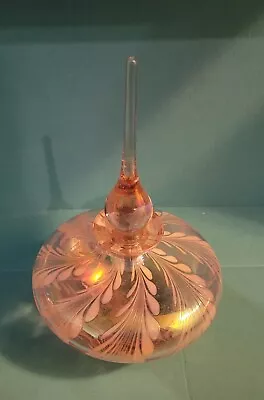 Vintage Irice Perfume Bottle Pink Iridescent With White Swirl Design  • $29.90