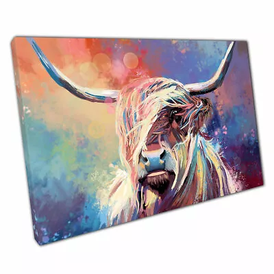 £23.98 • Buy Colourful Sky Highland COW Canvas Wall Art Print On Canvas Liviong Room Picture